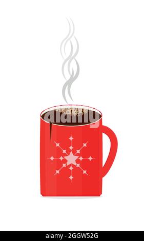 Café chaud dans une tasse rouge avec un flocon de neige.motif hiver Illustration de Vecteur