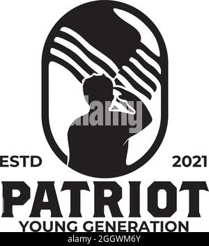 La silhouette de Patriot salue le logo du drapeau vectoriel Illustration de Vecteur