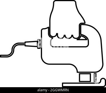 Scie à métaux électrique outil scie à main en cours d'utilisation Contour de bras icône couleur noire vecteur illustration style plat image simple Illustration de Vecteur