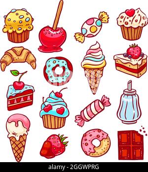 ensemble mignon de desserts différents. illustration dessinée à la main Illustration de Vecteur