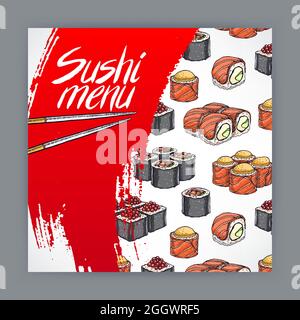 jolie housse pour le menu sushi. illustration dessinée à la main Illustration de Vecteur