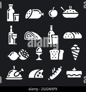 illustration des icônes des produits alimentaires et des repas en noir et blanc Illustration de Vecteur