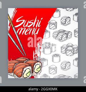 jolie housse pour le menu sushi. illustration dessinée à la main Illustration de Vecteur