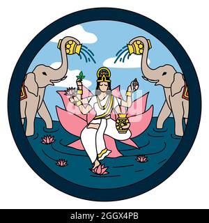 Déesse Lakshmi la déesse de la richesse, de la fortune, de l'amour, de la beauté, Māyā, joie et prospérité. Elle est à la fois la femme et l'énergie divine (shakti) de Vishnu. Banque D'Images