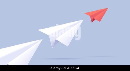 Plan du papier illustration 3d de trois plans se déplaçant vers l'avant dans une ligne créant une direction, plan rouge dans la tête, rendu graphique Illustration de Vecteur