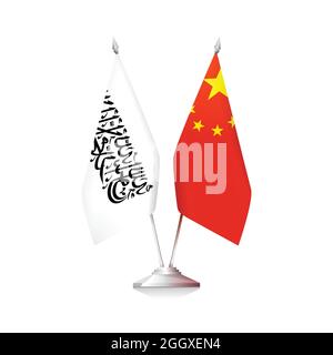 Drapeaux de la Chine et de l'émirat islamique d'Afghanistan. Illustration vectorielle isolée sur fond blanc Illustration de Vecteur