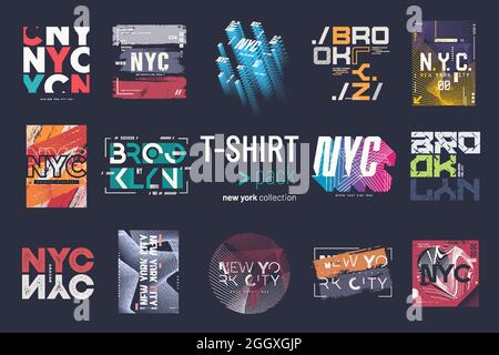 Collection de quatorze motifs, imprimés, illustrations de t-shirt Vector New york Illustration de Vecteur