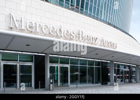 Berlin, Allemagne, 27 août 2021, zone d'entrée de la Mercendes-Benz Arena à Friedrichshain Banque D'Images
