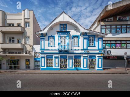 Maisons à colombages de style allemand à la rue XV de Novembro - Blumenau, Santa Catarina, Brésil Banque D'Images