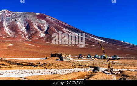 Vue sur la traversée de la frontière entre le Chili et la Bolivie dans le paysage Altiplano Banque D'Images