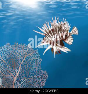 poissons d'aquarelle sur le fond de la mer et du corail Banque D'Images