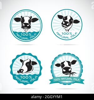 Ensemble de vecteur une étiquette de vaches laitières sur fond blanc, ferme d'animaux. Illustration vectorielle superposée facile à modifier. Illustration de Vecteur