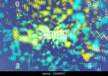 Arrière-plan bleu abstrait avec particules multicolores. Banque D'Images