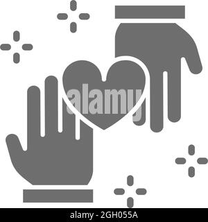Mains avec coeur, don, bénévolat, charité, bonne action icône grise. Illustration de Vecteur