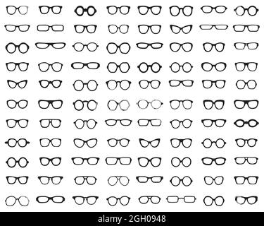 Silhouettes noires de différentes lunettes sur fond blanc Banque D'Images