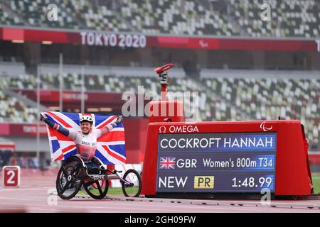 Tokyo, Japon. 4 septembre 2021. Hannah Cockroft (GBR) Athlétisme : finale de 800m T34 féminin lors des Jeux paralympiques de Tokyo 2020 au Stade National de Tokyo, Japon . Crédit: Naoki Morita/AFLO SPORT/Alay Live News Banque D'Images