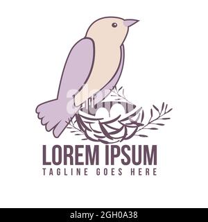 mignon chant oiseaux sur mélodie symbole branches logo design illustrations vectorielles Illustration de Vecteur