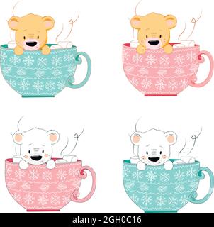 4 jolis ours dans la tasse de noël. Illustrations vectorielles Illustration de Vecteur