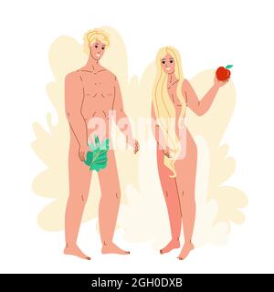 Adam et Eve debout ensemble dans Paradise Vector Illustration de Vecteur