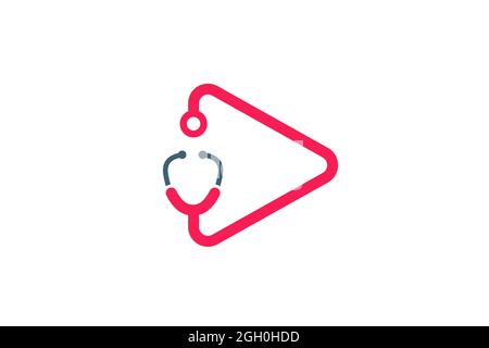 Stéthoscope isolé sur l'illustration du signe du bouton de lecture. Logo vidéo médecin. Banque D'Images