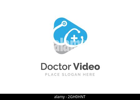 Stéthoscope isolé sur l'illustration du signe du bouton de lecture. Logo vidéo médecin. Banque D'Images