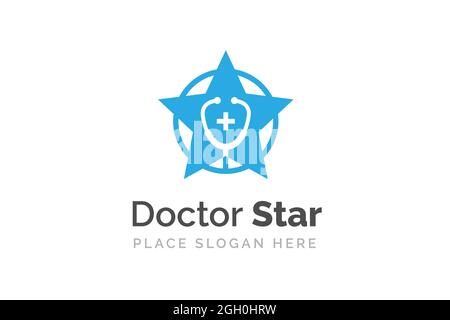 Icône stéthoscope isolée sur le symbole en forme d'étoile. Modèle de logo santé et médecine. Banque D'Images