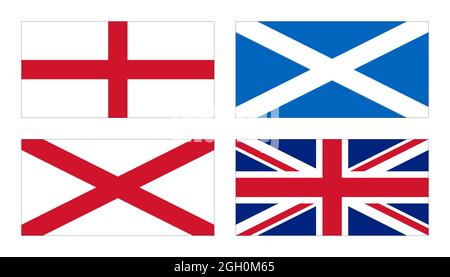 Développement de l'Union Jack: La croix de St George (drapeau de l'Angleterre) combinée avec la saltire de St Andrew (drapeau de l'Écosse) et la saltire rouge Banque D'Images