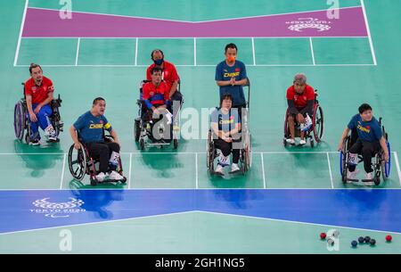 Tokyo, Japon. 4 septembre 2021. Les participants sont vus lors de la finale BC1/BC2 de l'équipe boccia entre la Chine et la Thaïlande aux Jeux paralympiques de Tokyo de 2020 à Tokyo, au Japon, le 4 septembre 2021. Credit: Hu Huhu/Xinhua/Alay Live News Banque D'Images