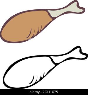 Illustration vectorielle avec cuisse de poulet. Contour et coloré et représenté par une ligne de cuisse de poulet. Illustration de Vecteur