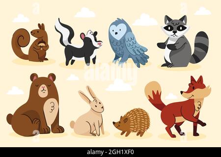 Jeu d'animaux d'automne dessiné à la main illustration vectorielle. Illustration de Vecteur