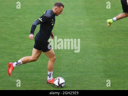 Les joueurs tchèques photographiés lors d'une session d'entraînement de l'équipe nationale tchèque de football, avant leur match contre les Red Devils belges, à Bruxelles, Banque D'Images