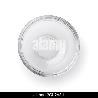 Vue de dessus du bol en verre vide isolated on white Banque D'Images