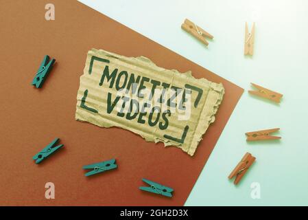 Légende conceptuelle monétiser des vidéos, processus conceptuel de photo de gagner de l'argent à partir de vos vidéos YouTube téléchargées simple fait maison des idées et des Banque D'Images