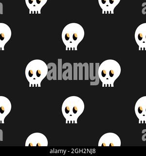 Le motif du crâne. Crânes sur fond noir. Motif de dessin animé sans couture. Texture sans fin. Motif lumineux et tendance pour Halloween Illustration de Vecteur