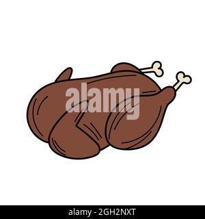 Poulet ou dinde cuit à la main. Icône simple sur fond blanc. Esquisse alimentaire Illustration de Vecteur