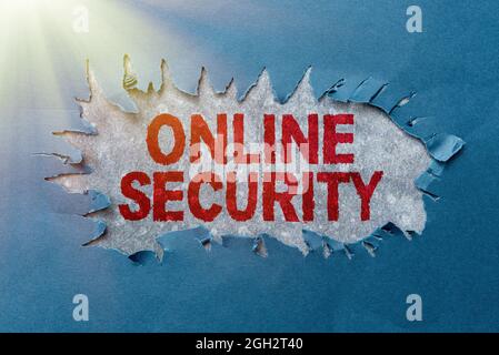 Texte d'écriture sécurité en ligne, concept d'entreprise agir pour assurer la sécurité des transactions faites en ligne penser nouveaux concepts d'écriture, briser la Banque D'Images
