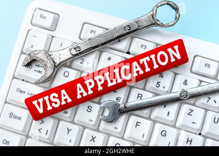 Présentation conceptuelle application Visa. Concept commercial un processus d'obtention d'un permis d'entrée sur un terrain étranger Résumé présentant un Hacker éthique Banque D'Images