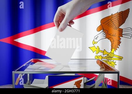 Drapeau des Samoa américaines, déposer la carte de vote dans une boîte - vote, concept électoral - illustration 3D Banque D'Images