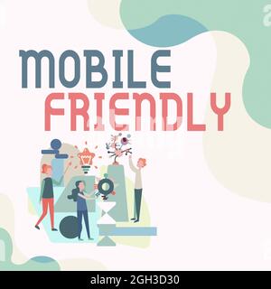 Affichage conceptuel Mobile convivial. Le site Web Business Approach est conçu pour afficher correctement sur un appareil mobile trois Colligues Illustration Banque D'Images