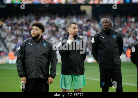 Manchester, Royaume-Uni. 04e septembre 2021. Football Aid action en direct avec Chunkz Shay Givan et Usain Bolt avant le match au stade Etihad 4 sept 2021 crédit: Sharon Latham/Alay Live News Banque D'Images