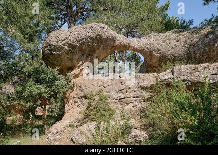 La ville enchantée, site naturel espagnol de formations calcaires ou calcaires formé sur des milliers d'années, Cuenca, Espagne, Europepuente Banque D'Images