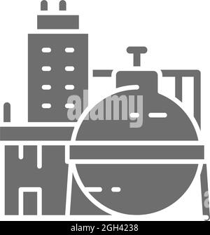 Usine de pétrole, usine chimique, bâtiment industriel icône grise. Illustration de Vecteur