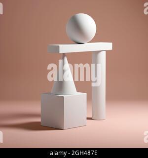 Résumé de l'installation d'équilibre de l'équilibre des formes géométriques blanches. Illustration 3D render Banque D'Images