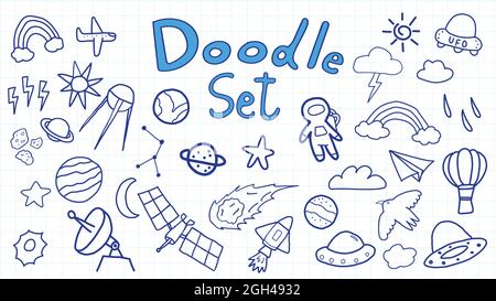 Jeu d'illustrations Space Doodle Cosmos dessinées à la main Illustration de Vecteur