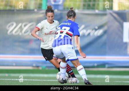 Stade Riccardo Garrone, Bogliasco (GE), Italie, 04 septembre 2021, Linda Tucceri Cimini (Milan), Michela Giordano (Sampdoria) pendant UC Sampdoria Banque D'Images