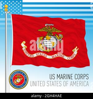 DRAPEAU officiel DU CORPS DES Marines DES ÉTATS-UNIS avec blason bleu, Etats-Unis d'Amérique, illustration vectorielle Illustration de Vecteur