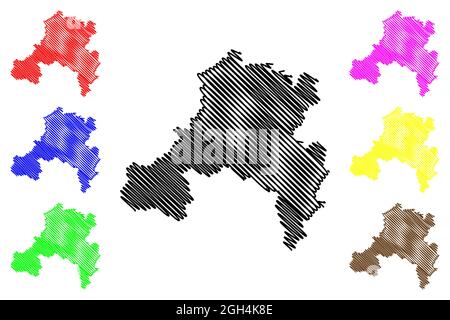 Saarbrucken district (République fédérale d'Allemagne, Etat de la Sarre, District rural) carte illustration vectorielle, scribble sketch Regionalverband Saarbru Illustration de Vecteur