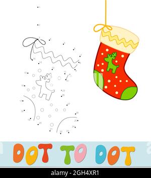Puzzle de Noël point à point. Jeu Connect Dots. Illustration du vecteur Sock Illustration de Vecteur