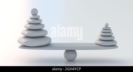 Harmonie et équilibre, pour peser le pour et le contre concept. Pierres Zen balance naturelle, équilibre lisse de galets isolé sur fond blanc. illustrateur 3d Banque D'Images