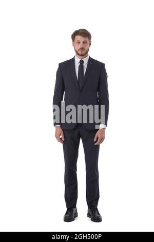 Portrait complet d'un jeune homme d'affaires élégant isolé sur fond blanc Banque D'Images